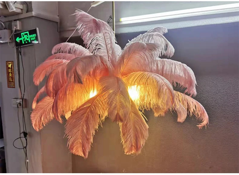 Nordic Ostrich Feather Lamp Led Pendant Lights Living Room Girl's Room Bedroom Indoor Lighting Chandelier Hanging Light Fixture