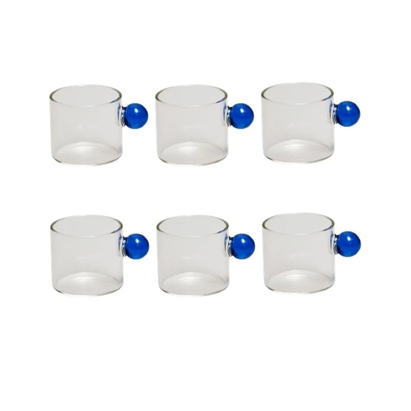 6PC Espresso Cups Small Tea Cup Set Heat Resistant Glass Teacups Bucket Table Decor 110ml Capacity
