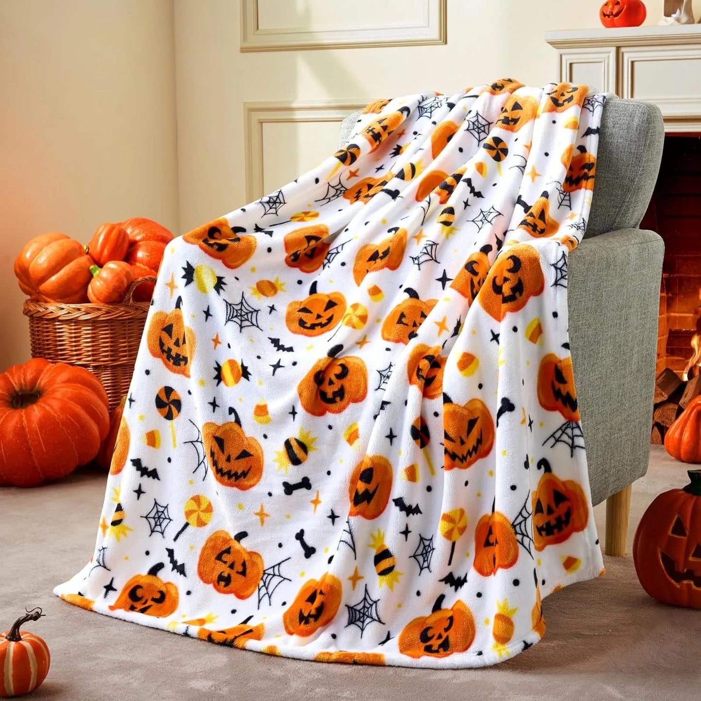 1PC Halloween Throw Blanket Black Bat Pumpkin Ghost Skull Thin Blanket Gifts for Decor Couch Bed Car Home Camping all season use