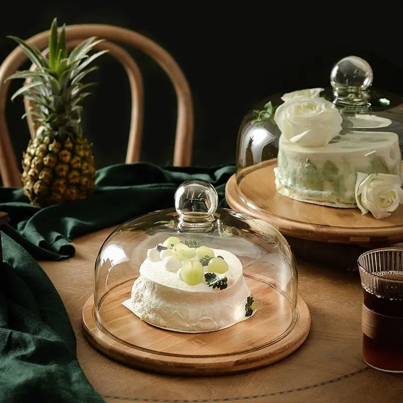 Cake Display Stand Fruit Plate with Cover Food Glass Cover Transparent Display Cake Plate Desserts Dish Cutlery Kitchen Utensils
