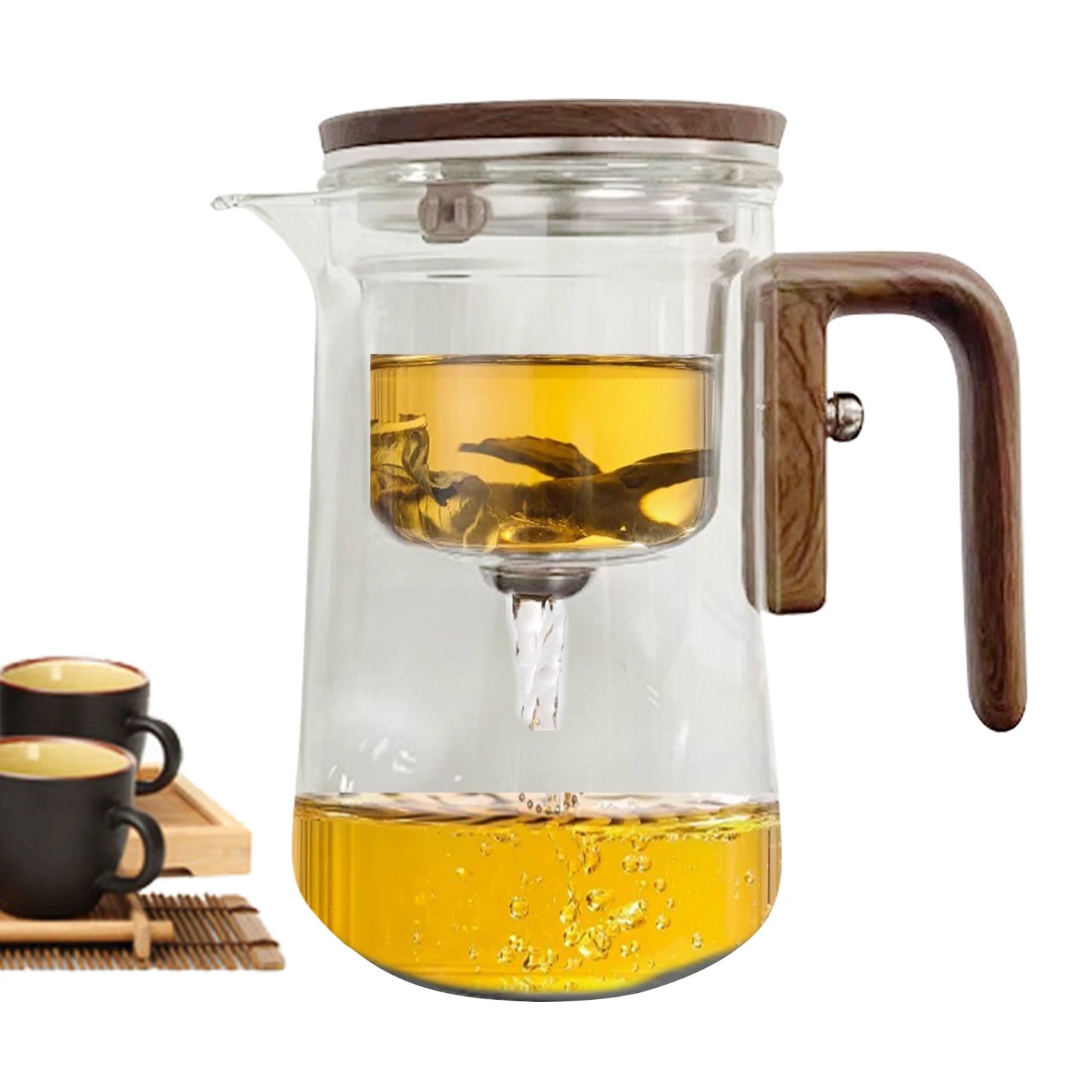Glass Tea Pot Kettle Infuser 520ML/720ML Teapot Water Separation Inner Magnet One Click Magnetic Tea Filtration Cup Set