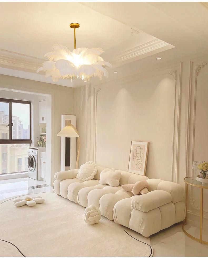 Nordic Ostrich Feather Lamp Led Pendant Lights Living Room Girl's Room Bedroom Indoor Lighting Chandelier Hanging Light Fixture