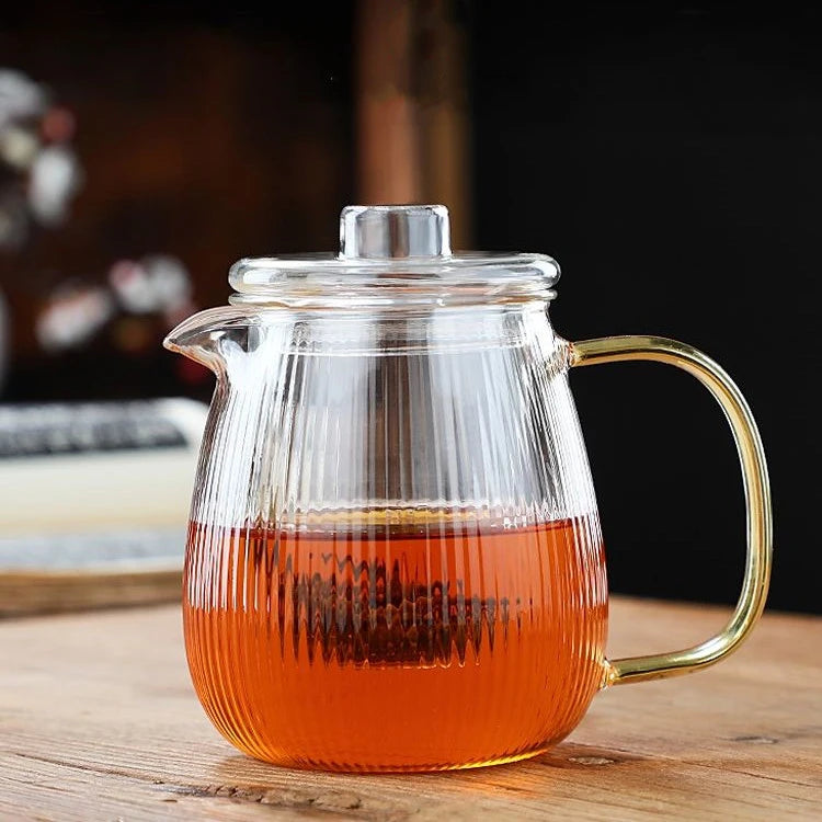480/650ml Stripe Clear Glass Teapot With Tea Strainer Infuser Heat-resistant Kettle Kung Fu Flower Puer Oolong Pot Teaweare