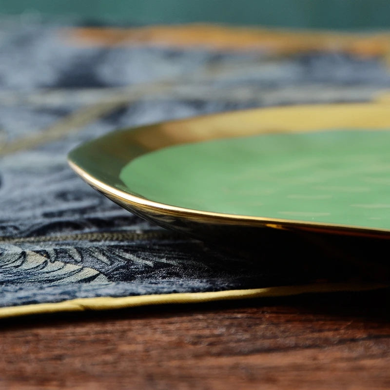 Nordic minimalist gold-plated glazed ceramic dining plate, food plate, fruit plate, flat plate, Western food plate