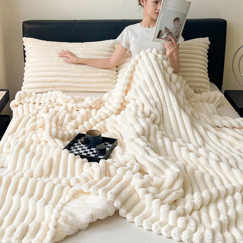 Spring Throw Blanket for Couch, Cozy Warm Plush Striped Blanket for Sofa Bedroom Living Room, All Season Use Festival Home Decor