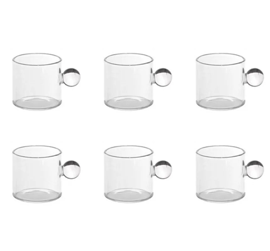6PC Espresso Cups Small Tea Cup Set Heat Resistant Glass Teacups Bucket Table Decor 110ml Capacity