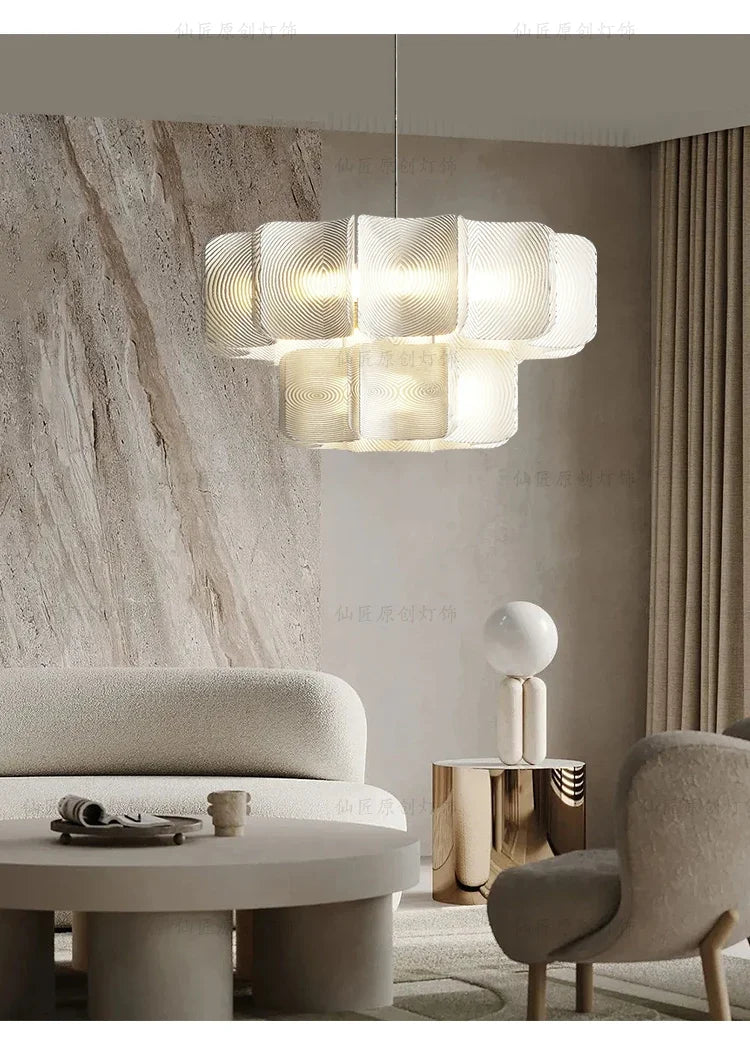 Nordic Lamp Wabi Sabi Tiered Chandelier Minimalist Acrylic White Dining Room Lobby Kitchen Island Hanging Light Home Decor LED
