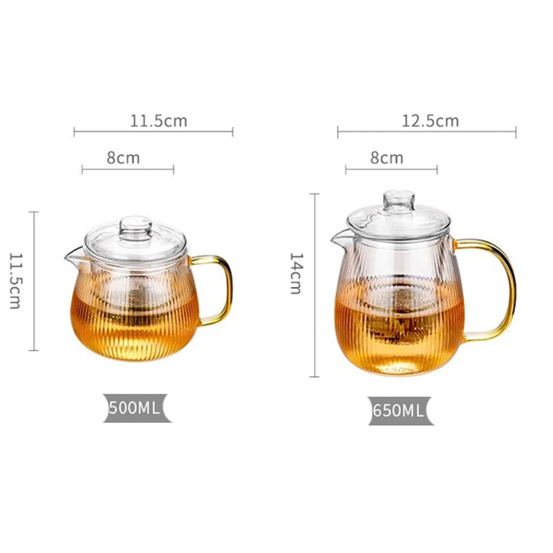 480/650ml Stripe Clear Glass Teapot With Tea Strainer Infuser Heat-resistant Kettle Kung Fu Flower Puer Oolong Pot Teaweare