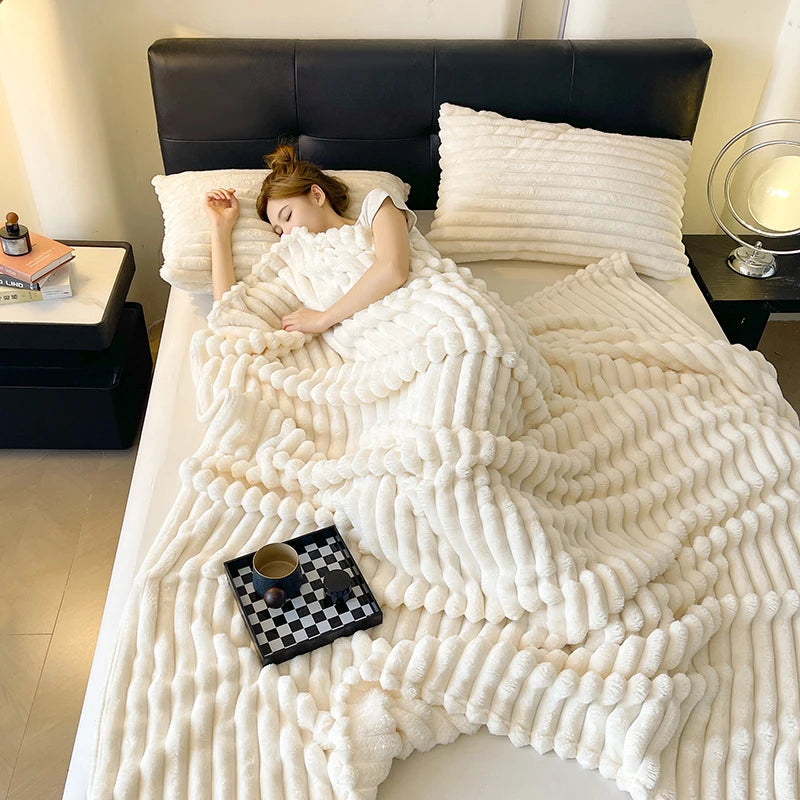 Spring Throw Blanket for Couch, Cozy Warm Plush Striped Blanket for Sofa Bedroom Living Room, All Season Use Festival Home Decor