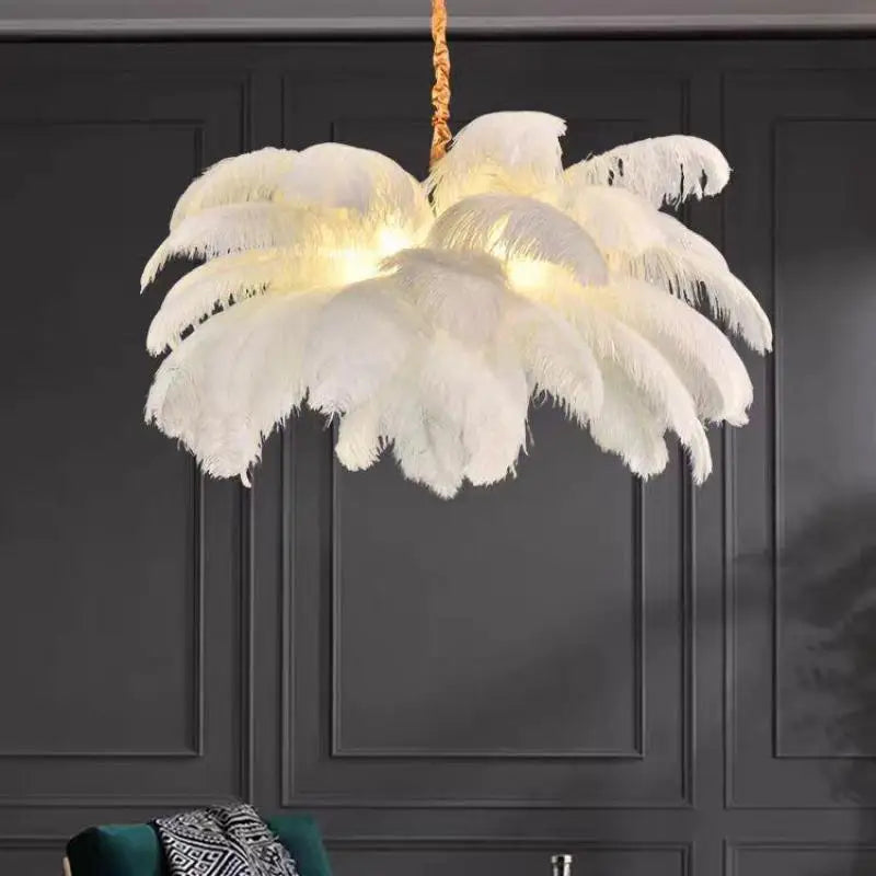 Nordic Ostrich Feather Lamp Led Pendant Lights Living Room Girl's Room Bedroom Indoor Lighting Chandelier Hanging Light Fixture