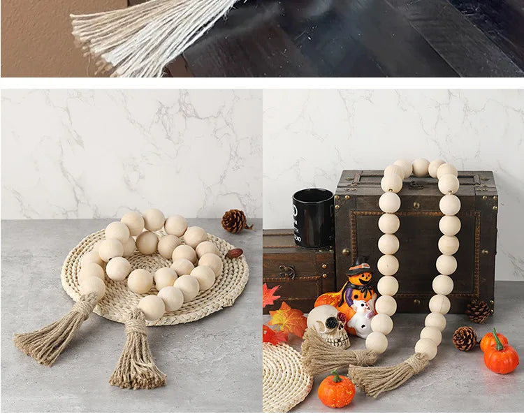 4cm Big Wood Bead Garland Tassel Room Wall Hanging Decor For Christmas Oversized Farmhouse Rustic Country Natural Bead Ornament