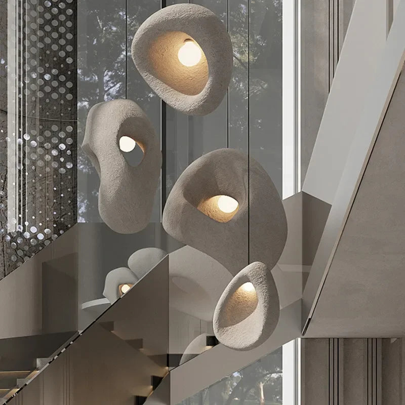 Nordic Villa Stairs Wabi Sabi E27 Led Pendant Lights Loft Bar Pendant Chandelier Lighting Irregular Lustre Hanging Lamp Fixtures