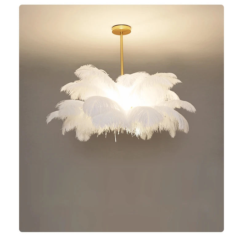 Nordic Ostrich Feather Lamp Led Pendant Lights Living Room Girl's Room Bedroom Indoor Lighting Chandelier Hanging Light Fixture