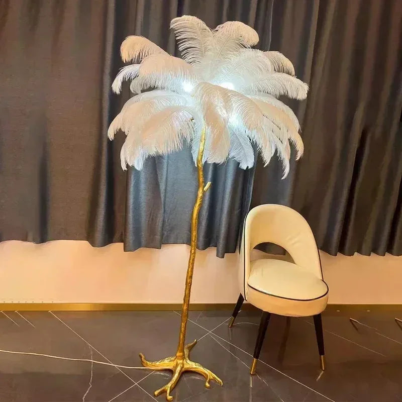 Nordic Ostrich Feather Floor Lamp Living Room Sofa Background Wall Floor Standing Lamp Home Decor Bedroom Bedside Table Lighting