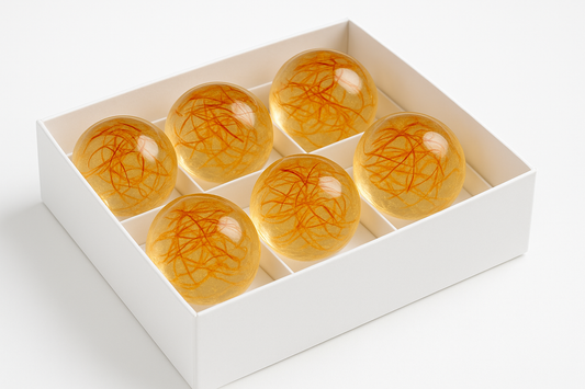 can-you-make-a-pic-of-6-saffran-teabombs-made-in-transparent glykosbombs-in-a-white-easy-giftbox-with-white-background