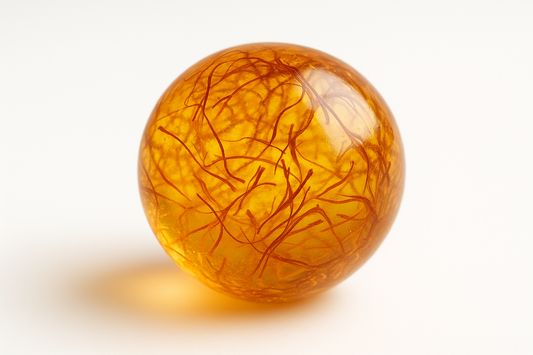 can you make a Picture of a saffran teabomb made in a glykos bomb with White background