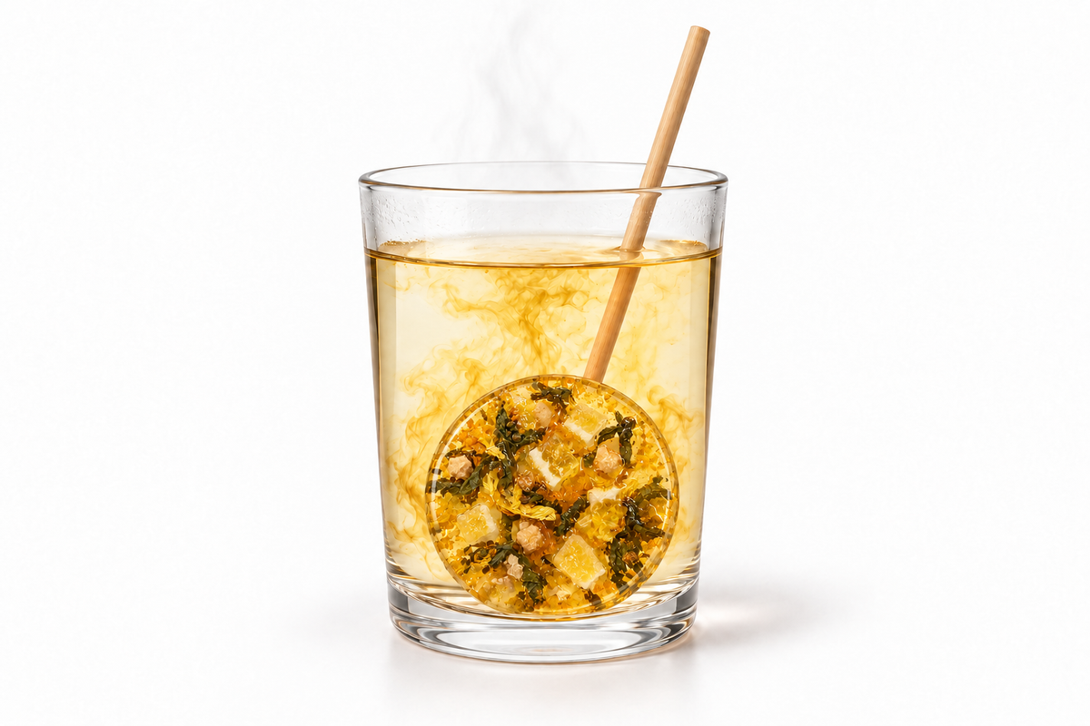 Citrus Harmony – rund teklubba i ett glas varmt vatten