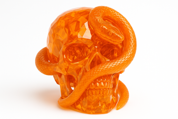 det hela ska vara orange och att ormen går runt den från munnen och på ena ögat 