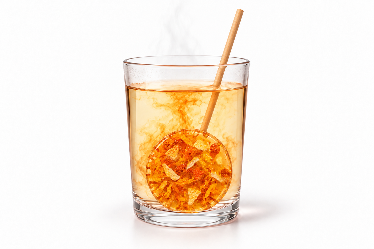 Sunrise – rund teklubba i ett glas varmt vatten